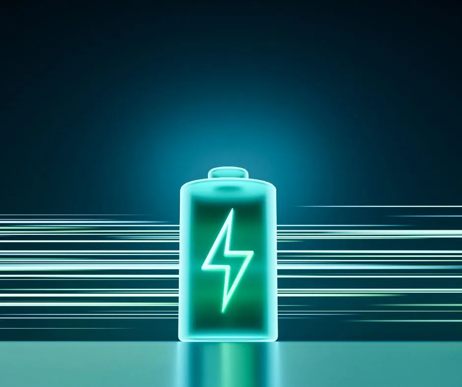 A glowing green battery symbol