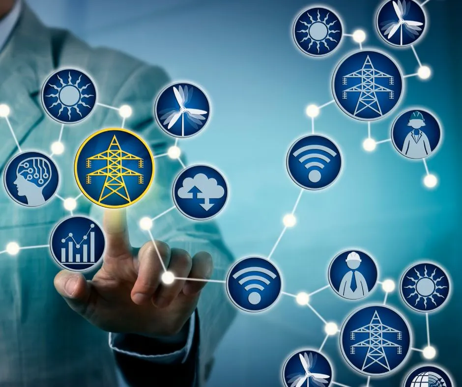 A network of connected energy icons